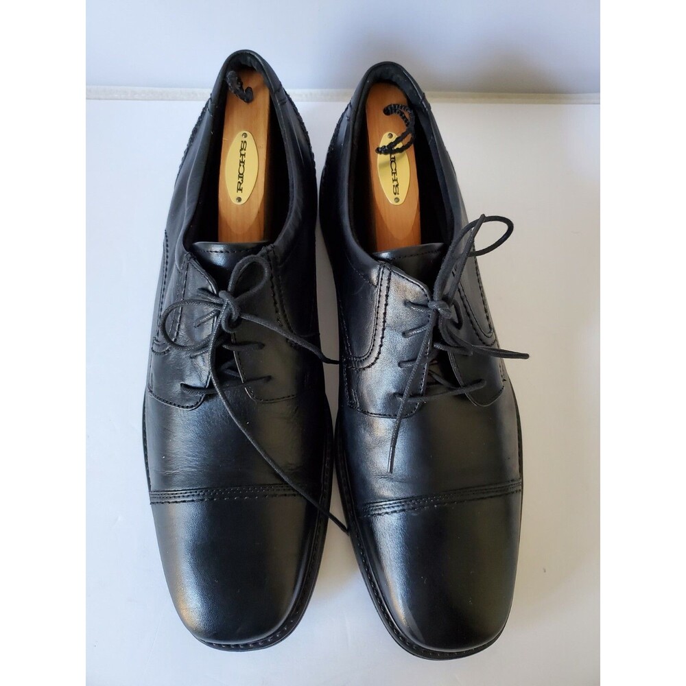 CLARKS XL Extra Light Size 12 M Black Leather Cap Toe Lace Up Oxfords